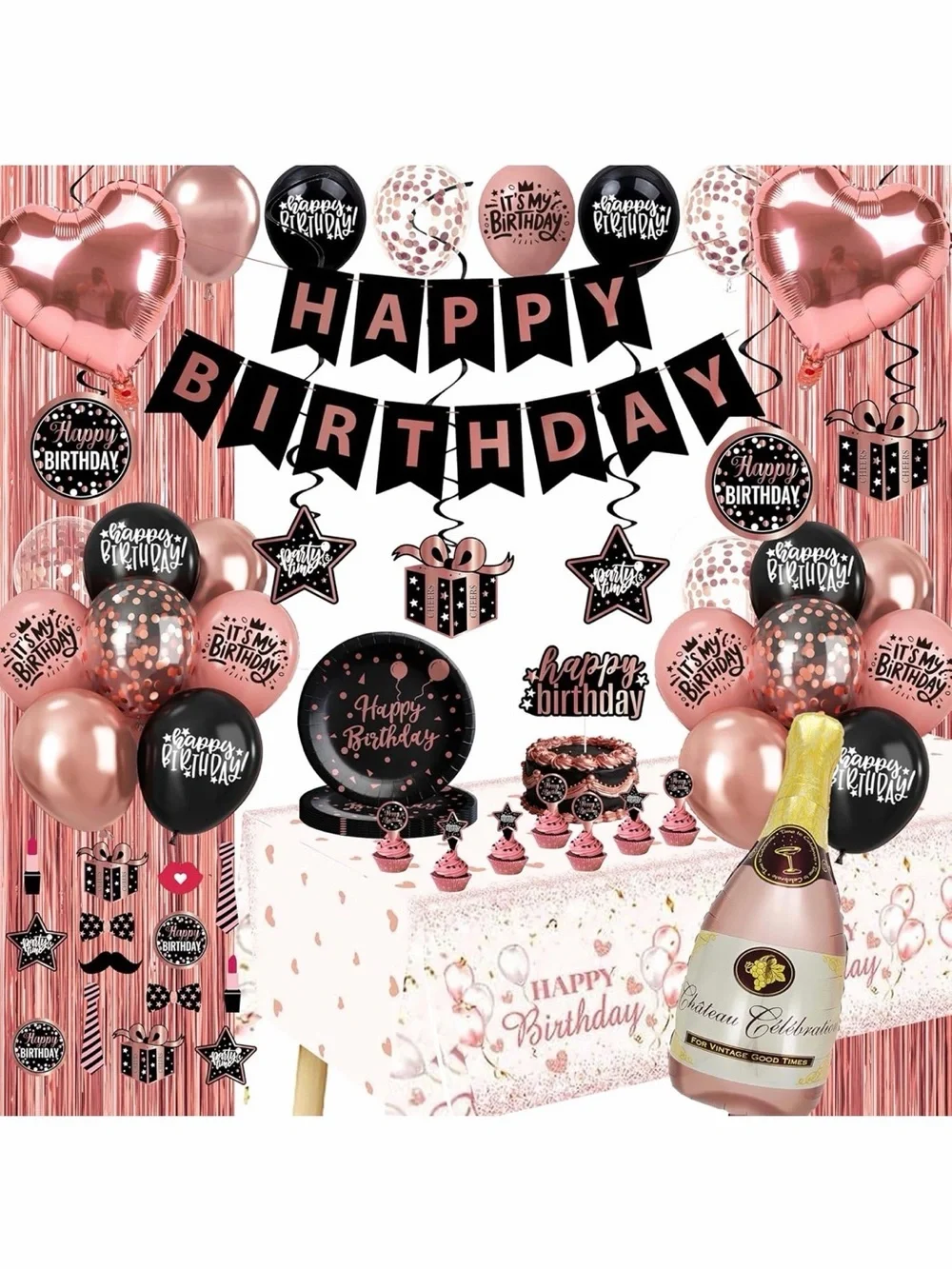 Rose Gold Birthday🎉Decorations🎈and Tableware Set for 24 Guests